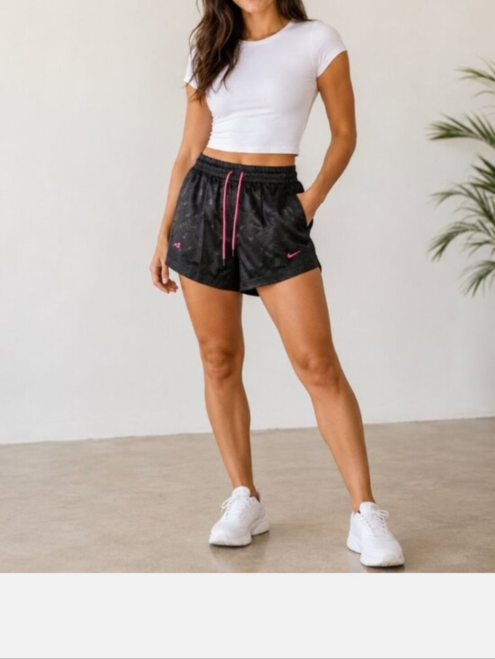 Nike Black Athletic Shorts with Pink Drawcord and Logo